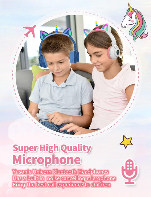 Unicorn Kids Headphones for Girls,Unicorn Bluetooth Headphones Foldable for Girls Toddlers Tablet/pad/Amazon fire,Light Up Kids Wireless Headphone...