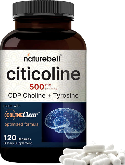 NatureBell Citicoline Supplements, CDP Choline, Citicoline 500mg Plus Tyrosine 50mg Per Serving, Optimized Dosage, 120 Capsules, 2 in 1 Formula, D...