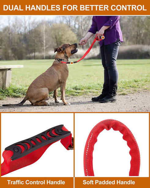 6FT Heavy Duty Dog Leash - Tactical Dog Bungee Leash No Pull Shock Absorption with Car Seat Belt Buckle & Traffic Handle for Safety - Multifunctio...