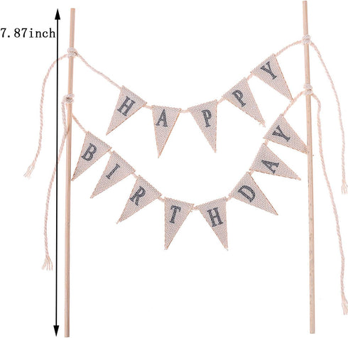 LOCOLO Happy Birthday Cake Toppers, Ivory Cake Topper with Wooden Sticks, Party Decoration Supplies Cake Toppers Happy Birthday...