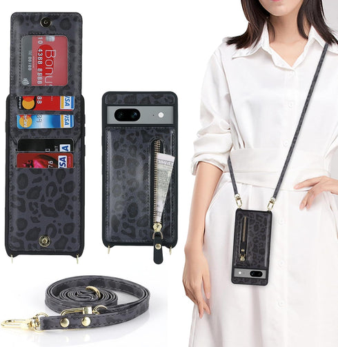 for Google Pixel 7 Case with Card Holder for Women,Pixel 7 Phone Case Wallet with Strap Credit Card Slots Crossbody with Kickstand Zipper Shockpro...