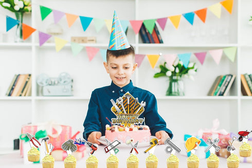 25 Pcs Tools Cake Topper Cupcake Toppers Tools Cake Decorations for Tools Party Decorations Tool Birthday Party Supplies...