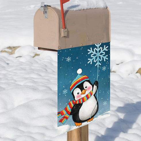 Winter Penguins Garden Flag Welcome Christmas Snowflakes Scarfs Yard Flags 12x18 Inch Double Sided Burlap Xmas Banner for Winter Holiday Christmas...