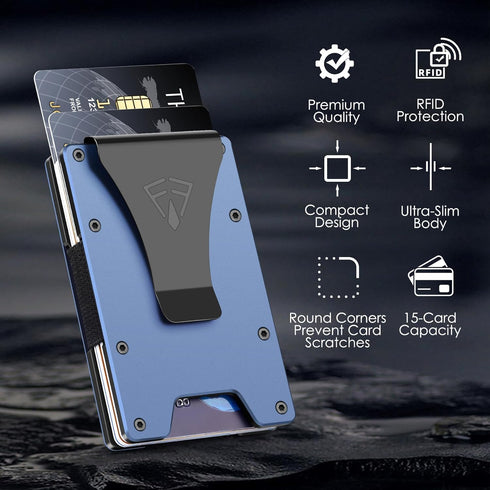 Slim Minimalist Wallet for Men with Money Clip - 15 Credit Card Holder RFID Wallet for Men - Front Pocket Mens Wallet with Compact Design - Easy t...