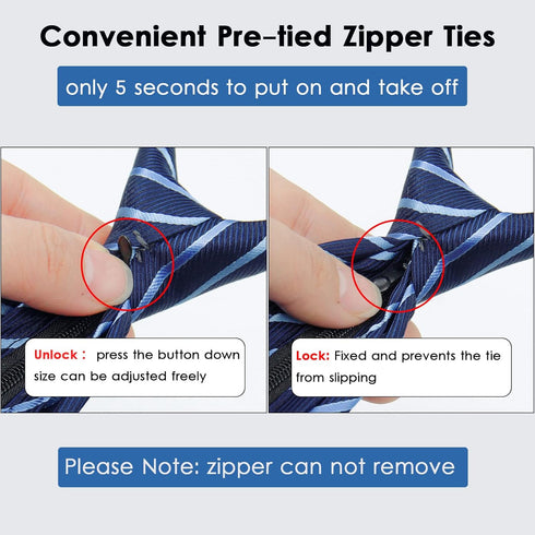 Mantieqingway Zipper Ties for Men Boy Pre-tied Neck Tie 3.15'' Polyester Woven Jacquard Tie Zip on Neckties for Wedding Party (Blue Stripe)...