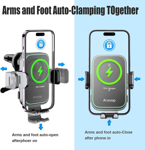 15W Fast Wireless Car Charger Mount Dual Coil - Auto Alignment Clamping Wireless Car Phone Charger, Dashboard Windshield Wireless Charging Car Hol...