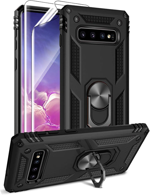 Androgate for Samsung Galaxy S10 Plus Case with HD Screen Protectors, Military-Grade Metal Ring Holder Kickstand 15ft Drop Tested Shockproof Cover...