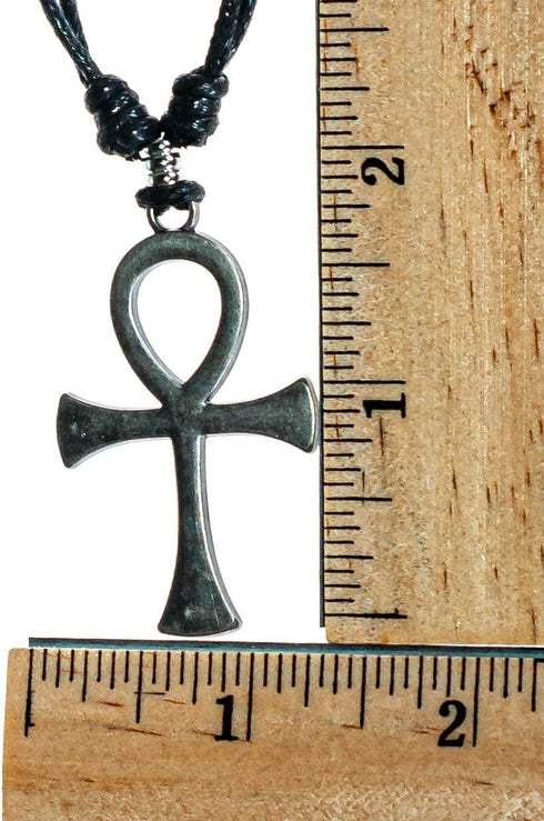 BlueRica Ankh Cross of Life on Adjustable Black Cord Necklace (Old Silver Finish)...