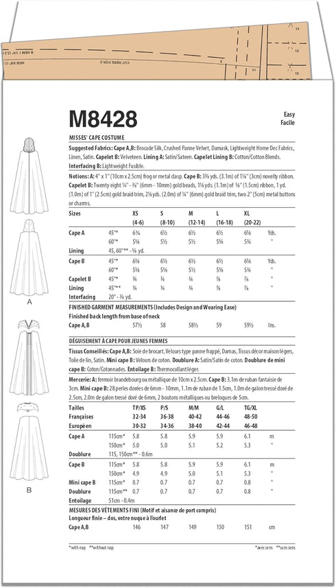 McCall's Misses' Unlined Capelet and Cape Costume Sewing Pattern Kit, Design Code M8428, Sizes XS-S-M-L-XL, Multicolor...