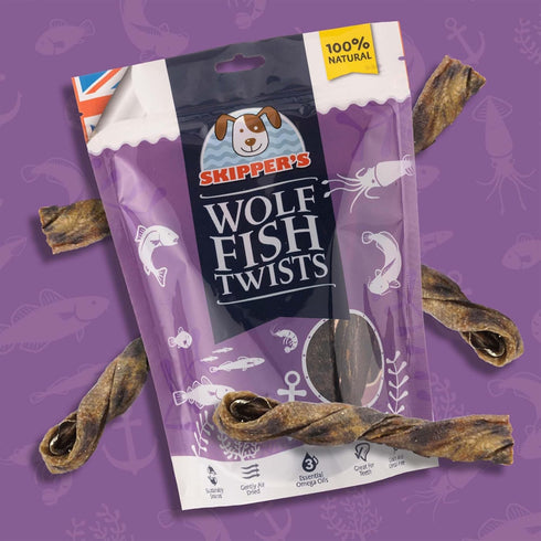 SKIPPER'S Wolf Fish Skin Twists Dog Chews - 100% Fish Skin Grain Free Treats for Dogs, High in Protein & Low in Fat, Essential Omega 3 Oils | Grea...