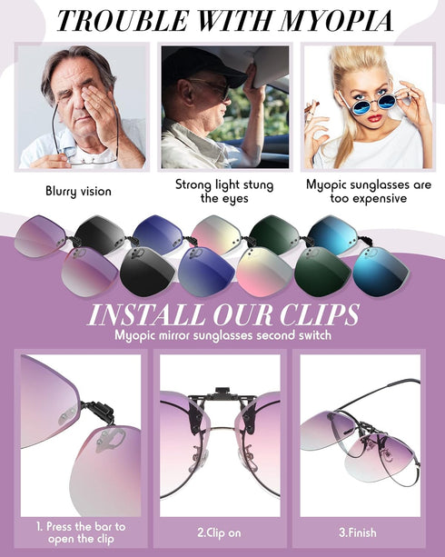 Weewooday 6 Pairs Polarized Polygon Style Clip On Sunglasses Flip Up Driving Clip on Glasses for Outdoors Indoors Men Women, 6 Colors...