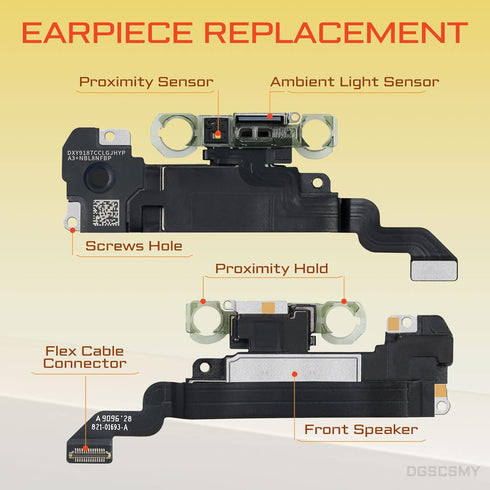 for iPhone XR Earpiece Front Speaker Replacement Repair 6.1" OEM Ear Module with Ambient Light Sensor Proximity Sensor Flex Cable Connector Fix To...