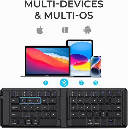 iClever Portable Keyboard, Foldable Bluetooth Keyboard with Stand Holder, USB-C Charge, PU Leather, Tactile Typing Feedback, Pocket-Size Folding K...