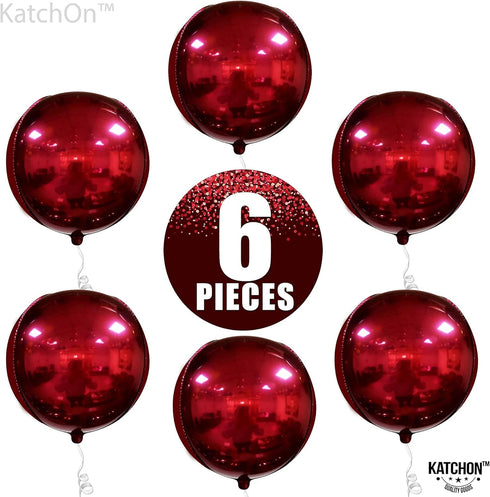 KatchOn, Huge Metallic Red Balloons - 22 Inch, Pack of 6 | Round 4D Mylar Balloon for Red Party Decorations | Burgandy Balloons for Birthday, Anni...