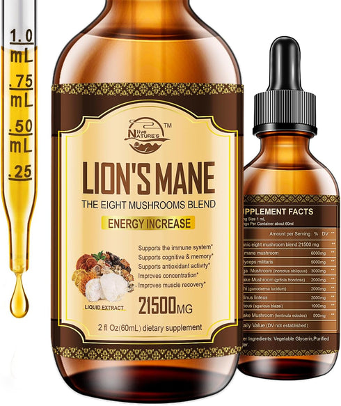 Lions Mane Supplement, Liquid Mushroom Extract Drops, 8 Mushrooms Complex for Cognitive Support and Immunity Boost, Up to 2 Month Supply, Mushroom...