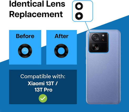 MMOBIEL Back Rear Camera Glass Lens Replacement Compatible with Xiaomi 13T / 13T Pro - Pre-Installed Adhesive, Tweezer and Cloth...