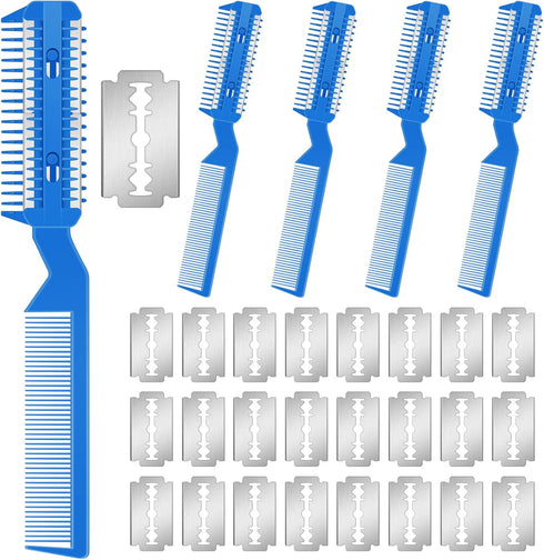 5 Pieces Razor Comb for Dogs Hair Grooming Trimmer Comb for Pet Razor Comb with 25 Extra Blades Manual Dog Hair Trimmer Comb Double Edge Razor for...