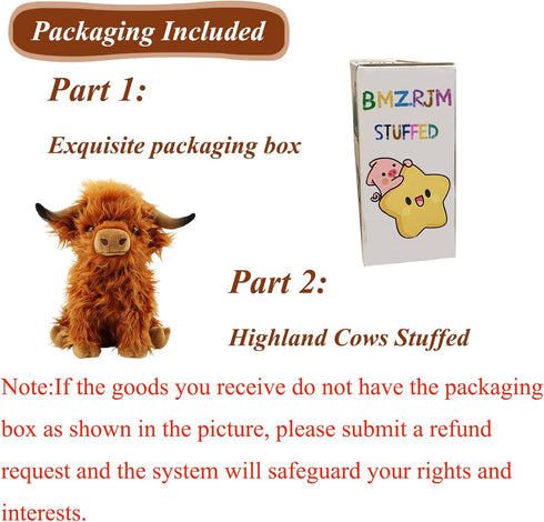 Stuffed Animals Highland Cows Cute Stuff Fluffy Cattle Dolls Skeleton Toys Figure Pillows Birthday Presents for Baby Kids Girls Boys Toddler Presc...