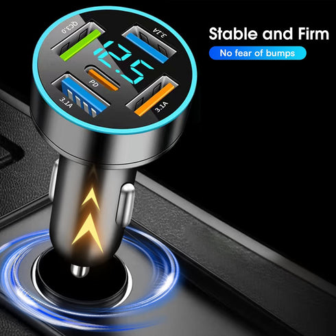 66W Car Charger Adapter 5 Port USB Car Charger PD 30W QC3.0 3.1A Car Cigarette Lighter USB Charger with LED Voltmeter Fast Car Charger Compatible ...