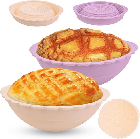 2 Pack Silicone Bread Proofing Basket, Large Sourdough Proofing Basket, Foldable Banneton Basket High Temperature Resistant Proofing Bowls Baking ...