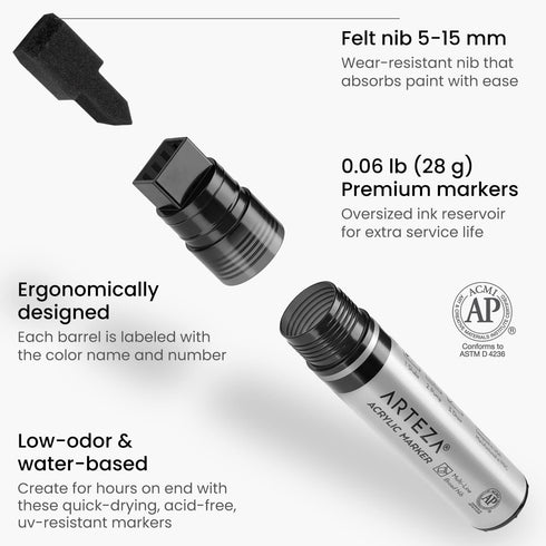 ARTEZA Acrylic Paint Pens, Pack of 2, Black, 3-in-1 Multi-Line Nibs, 5–15 mm Line, UV-Resistant Paint Markers for Rocks, Glass, Metal, and Wood, A...
