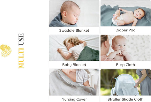 Muslin Swaddle Blankets,Newborn Essential Must Haves. pre-washed for zero shrinkage. Generously sized & soft for baby comfort. perfect for breastf...