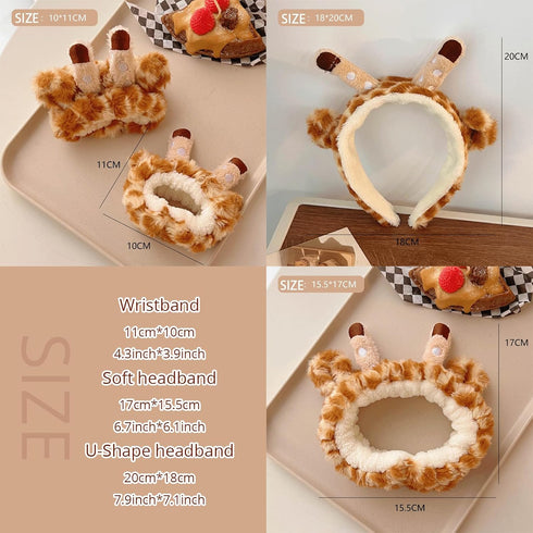 4Pcs Makeup Headband with Absorbent Wristband Cute Giraffe Skincare Hair Bands Makeup Spa Face Wash Headband...