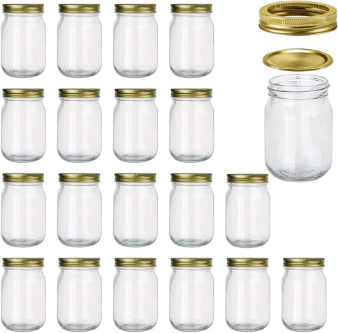 Encheng 12 oz Glass Jars With Lids And Bands,Clear Regular Mouth 12oz Mason Jars For Storage,Canning Jars For Caviar,Herb,Jelly,Jams,Honey,Dishwar...