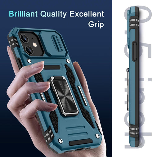 DEERLAMN for iPhone 11 Case with Slide Camera Cover+Screen Protector(2 Packs),Rotated Ring Kickstand Military Grade Shockproof Protective Cover-Li...