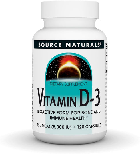 Source Naturals Vitamin D-3 Bioactive Form for Bone & Immune Health* 5000 iu - 120 Capsules...