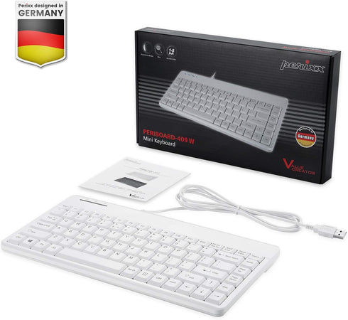 Perixx PERIBOARD-409WU US, Wired USB Mini Keyboard - White - US English...