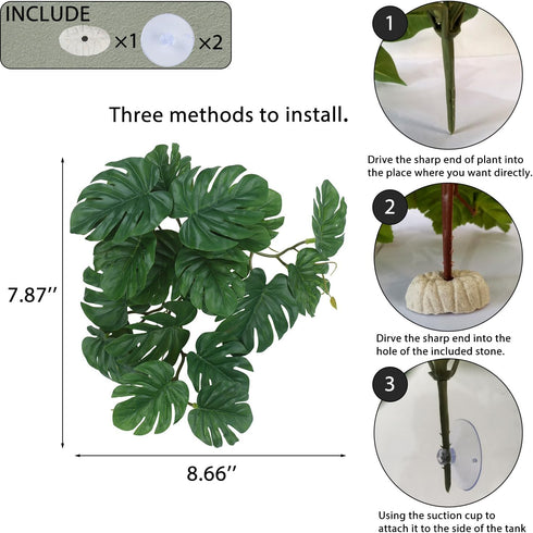 Fake Reptile Plants for Reptile Terrarium Plants, Reptile Plant Décor, Turtle Tank Plants with Suction Cup...