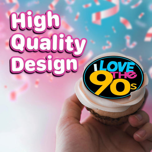 30 x Edible Cupcake Toppers Themed of 90s Party Collection of Edible Cake Decorations | Uncut Edible on Wafer Sheet...