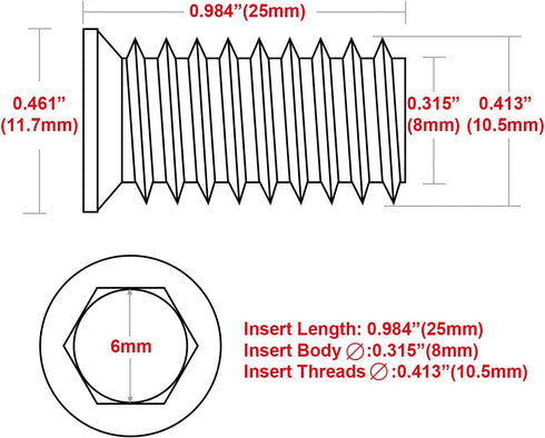 40Pcs Anwenk 1/4"-20 x 25mm Furniture Screw in Nut Threaded Wood Inserts Bolt Fastener Connector Hex Socket Drive for Wood Furniture Assortment (w...