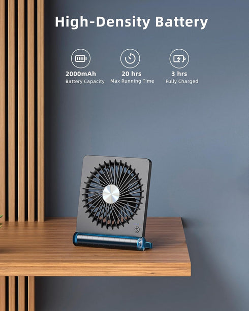 Koonie Portable Desk Fan, 3.5-20hrs Battery Operated Small USB Fan with Ultra Quiet 220° Tilt Folding, Rechargeable Personal Fan with 3 Speeds Str...
