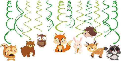 30Ct Woodland Animals Hanging Swirl Decorations, Forest Friends Birthday Party Supplies for Boy Girl Kids, Woodland Creatures Baby Shower Theme De...