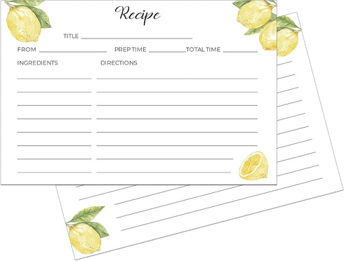 Heart&Berry Lemon Recipe Cards 4x6 Double Sided - Set Of 50 Thick Recipe Cards...