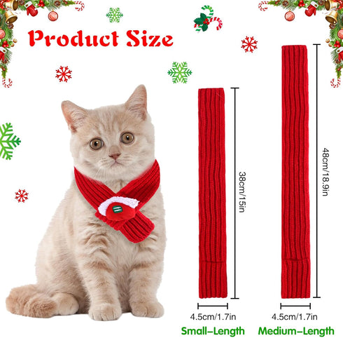 2 Pieces Christmas Pet Scarf Knitted Pet Collar Winter Cat Neck Warmer Solid Pet Scarf Puppy Cat Costume Accessories Mini Knitted Scarf for Small ...