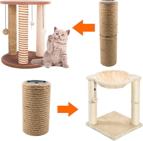2 Pack Cat Scratching Posts Jute Rope Replacement Scratcher Refill Post for Cats Cube Tower Kittens Scratch Pole Perch Interactive Toys Carpeted F...