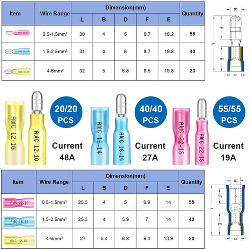 smseace 230PCS Heat Shrink Bullet Connectors Assortment Kit 22-10AWG Waterproof bullet connectors Heat Shrink Female&Male Bullet Butt connector fo...