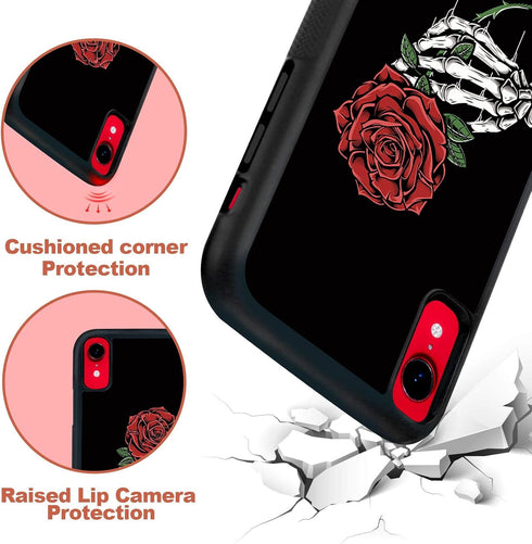 FANXI Rose Hand Phone Case for iPhone Xr 6.1 Inch - Shockproof Protective TPU Aluminum Cute Cool Skull Rose Phone Case Designed for Skeleton iPhon...