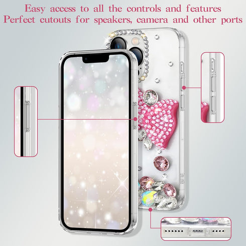 Compatible with iPhone 15 Case Bling Diamond Glitter Rhinestone for Girls Women Cute Sparkly Shiny Gem 3D Bowknot Crystal Girly Luxury Fashion Cle...