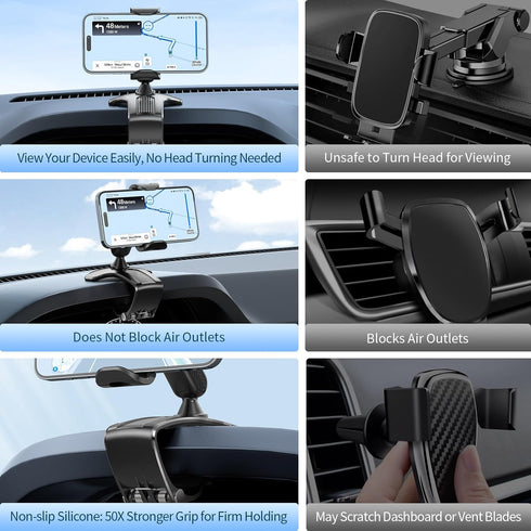 Multifunctional Car Dashboard Mobile Phone Holder, 360 Degree Rotation Universal Dash Clip Cellphone Mount for 4-7 inch Smartphones (Black)......