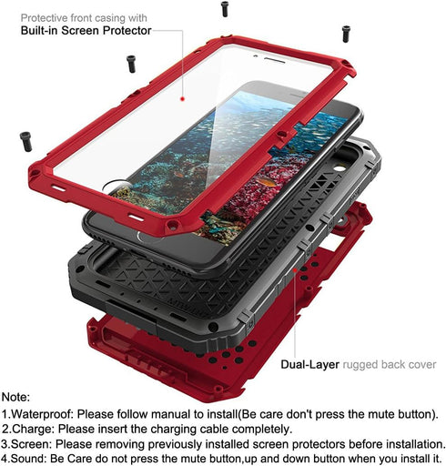 Beasyjoy for iPhone SE 2022/2020/ 8/7 Metal Case, Waterproof Heavy Duty Case with Screen Protector, Full Body Protection Military Grade Shockproof...