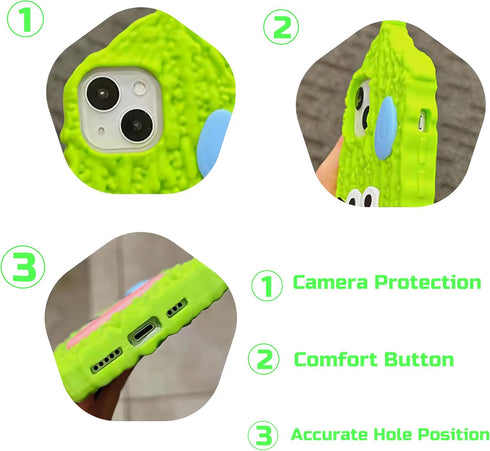 3D Silicone iPhone 15 Case with Funny Creative Stylus, Balsam Pear Design Cartoon Soft Silicone Full Protection Shockproof Cases Cover Skin for Ki...