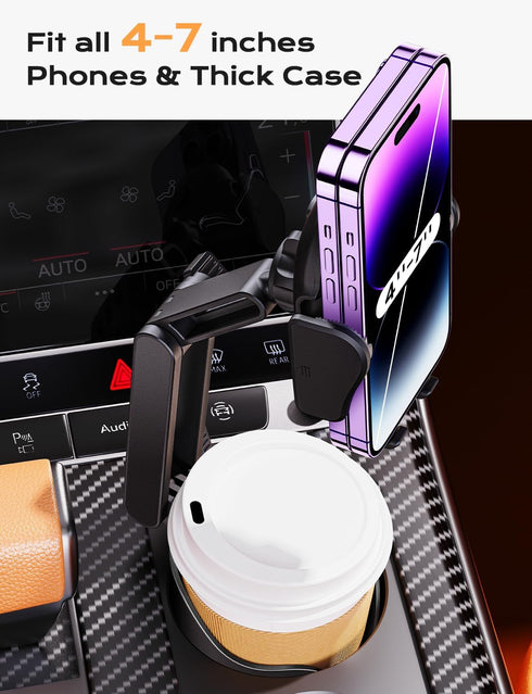 2-in-1 Cup Holder Phone Holder for Your Car Bottle Friendly Cup Cell Phone Holder Mount for Car Height Adjustable Sturdy Fit 4-7 inches Phones...