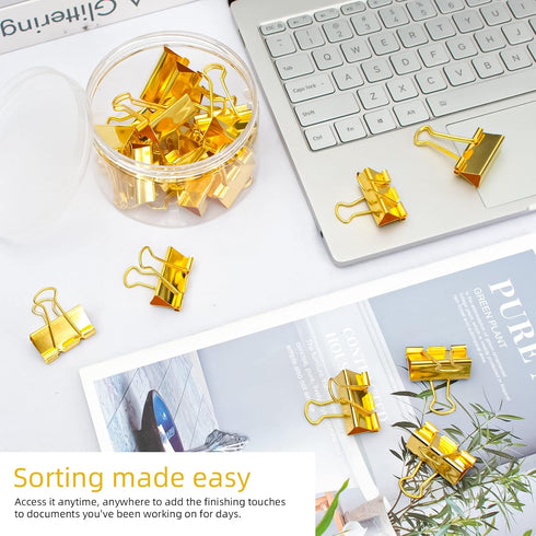 AK 1inch*48 pcs Golden Binder Clips Paper Binder Clips Medium Size Metal Fold Back Clips with Box for Office School and Home Supplies...