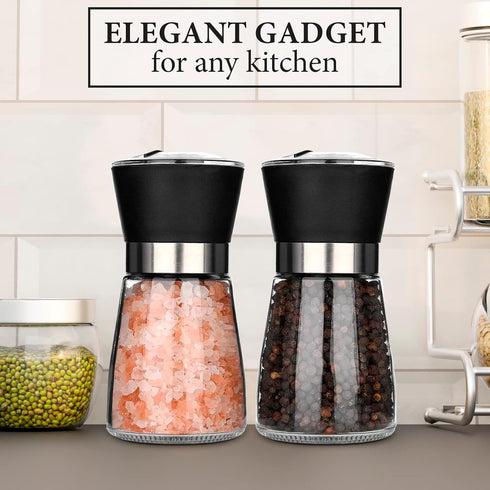 Manual Refillable Pepper Grinder - 6 Oz Refillable Glass Grinders for Pepper, Salt, and Other Spices, Adjustable Rotor with 5 Settings, Scratch-Re...