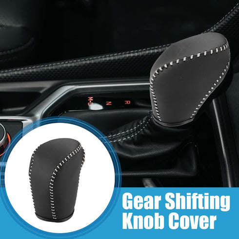 Car Gear Shifting Knob Cover Automatic Transmission Lever Trim for Honda Accord 2018-2022 Faux Leather Black Gray Stitches...