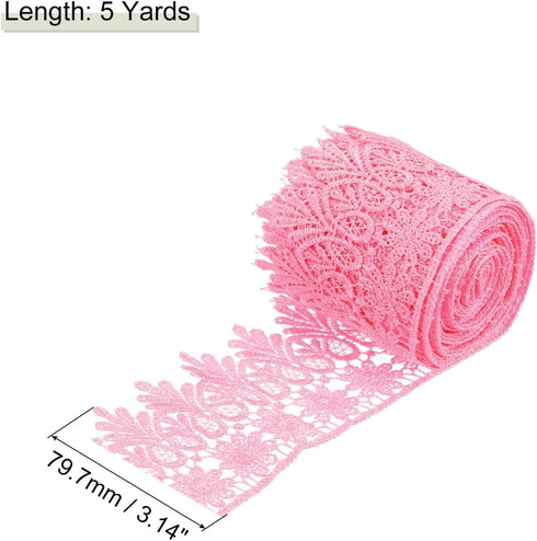 MECCANIXITY 3 Inch Wide 5 Yard Lace Ribbon Floral Pattern Pink Embroidered Lace Trim Ribbon for Sewing Making, and DIY Crafts, Gift Wrapping, Wedd...